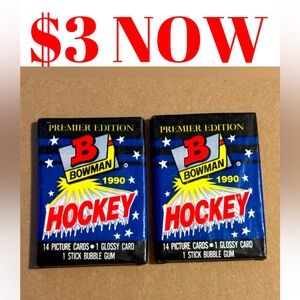 2 PACKS 1990/91 Bowman Premier 1st Edition Sealed Hockey Cards Pack